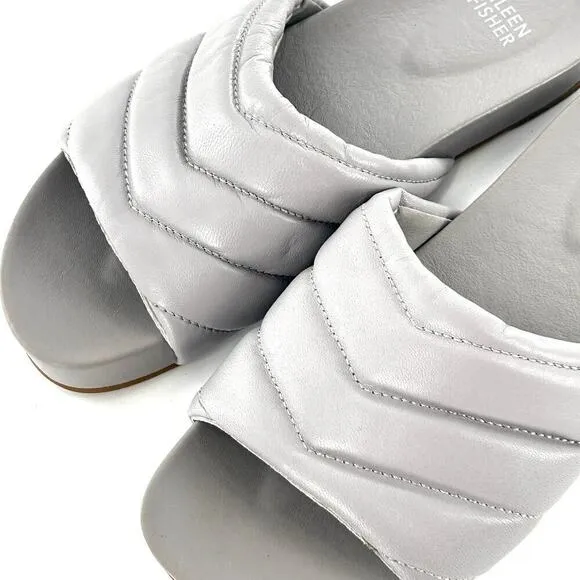 NWOT Eileen Fisher Haze Nappa Leather Slide Sandals 8.5 Gray Purple Women's
