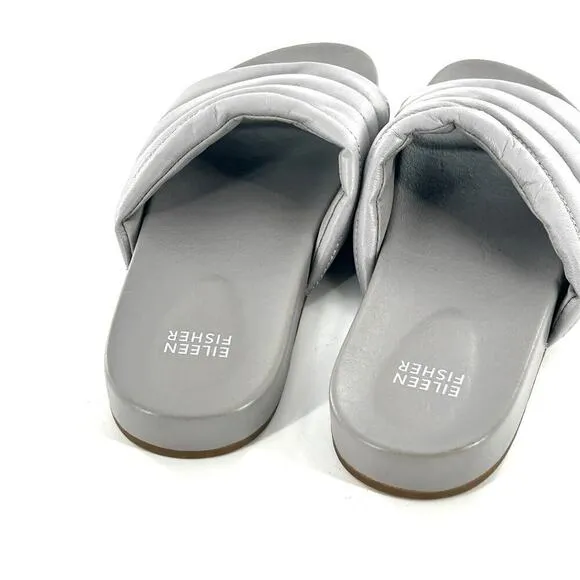 NWOT Eileen Fisher Haze Nappa Leather Slide Sandals 8.5 Gray Purple Women's