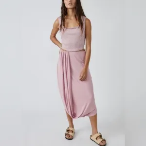 NWOT Free People Beach Draped MIDI Daphne Skirt, Size Small in Pink Rose