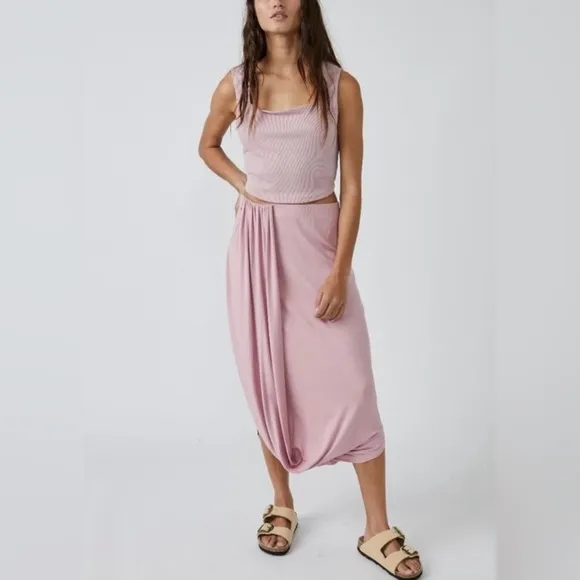 NWOT Free People Beach Draped MIDI Daphne Skirt, Size Small in Pink Rose