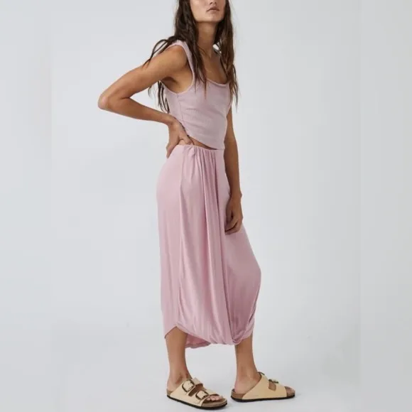 NWOT Free People Beach Draped MIDI Daphne Skirt, Size Small in Pink Rose