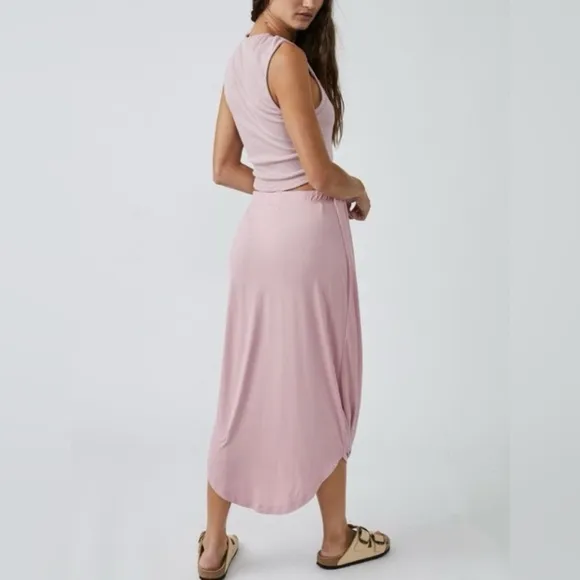 NWOT Free People Beach Draped MIDI Daphne Skirt, Size Small in Pink Rose