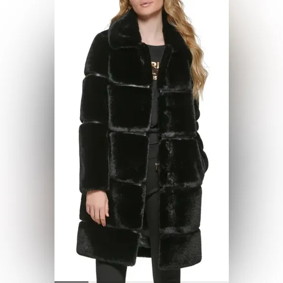 NWOT [Karl Lagerfeld] Paris Quilted Black Faux Fur Winter Coat Women’s Medium
