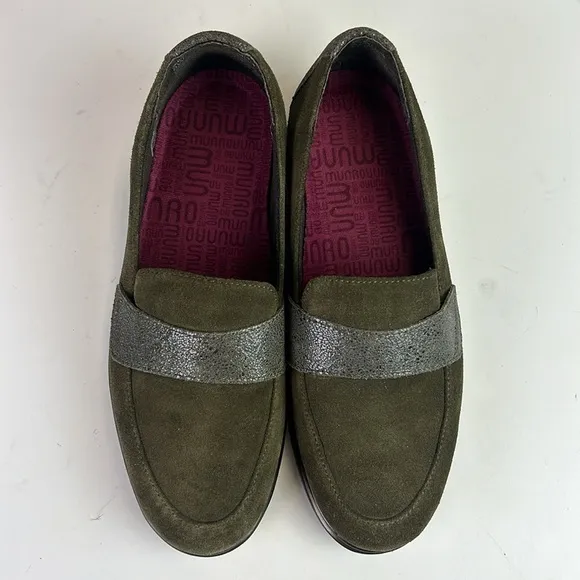 NWOT Munro Geena Suede Leather Herb Green Loafers Size 6W