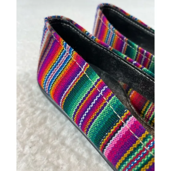 (NWOT) STEFANY • Peruvian Rainbow Striped Fabric Rounded Toe Ballet Flats