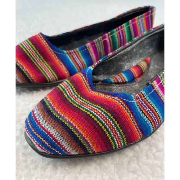 (NWOT) STEFANY • Peruvian Rainbow Striped Fabric Rounded Toe Ballet Flats