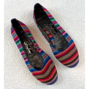(NWOT) STEFANY • Peruvian Rainbow Striped Fabric Rounded Toe Ballet Flats