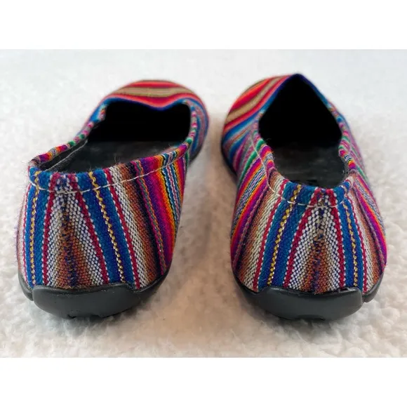 (NWOT) STEFANY • Peruvian Rainbow Striped Fabric Rounded Toe Ballet Flats