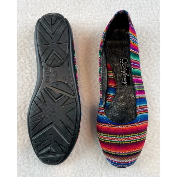 (NWOT) STEFANY • Peruvian Rainbow Striped Fabric Rounded Toe Ballet Flats