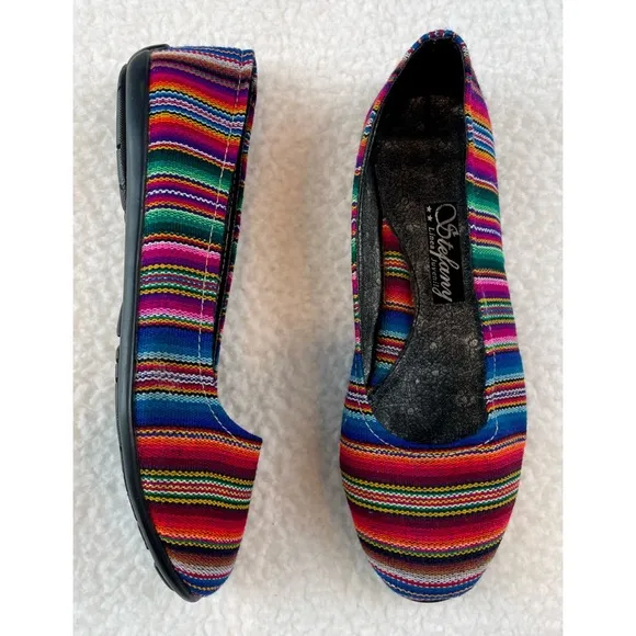 (NWOT) STEFANY • Peruvian Rainbow Striped Fabric Rounded Toe Ballet Flats