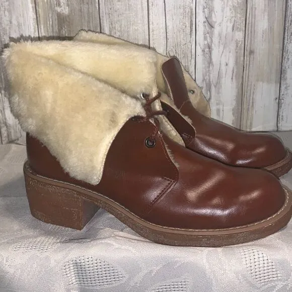 NWOT Vintage Sears Cognac Brown Shearling Boots Women’s Size 8.5 B