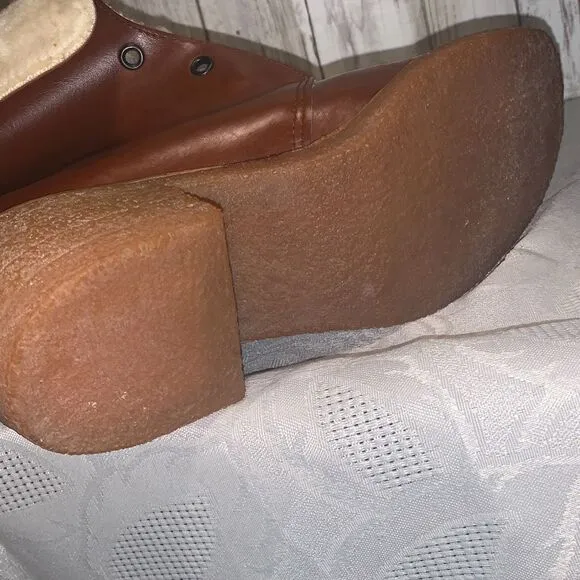 NWOT Vintage Sears Cognac Brown Shearling Boots Women’s Size 8.5 B