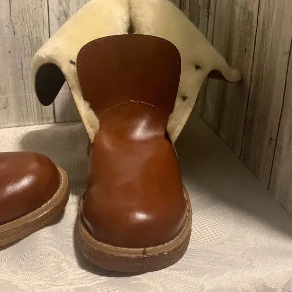 NWOT Vintage Sears Cognac Brown Shearling Boots Women’s Size 8.5 B