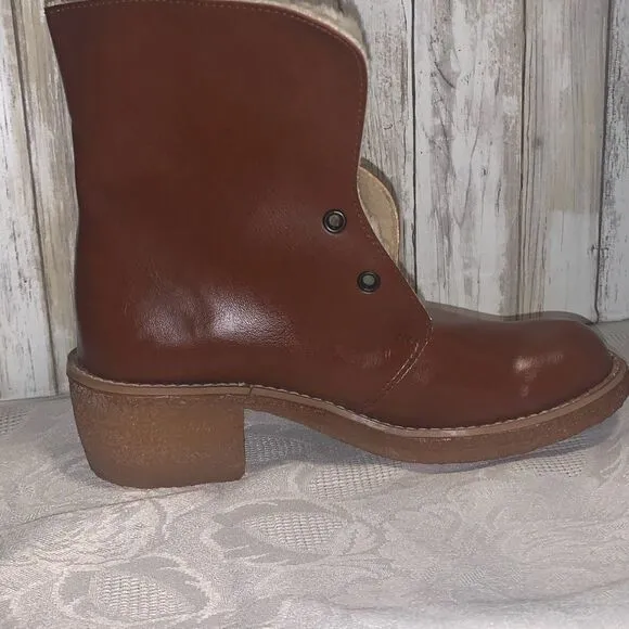 NWOT Vintage Sears Cognac Brown Shearling Boots Women’s Size 8.5 B