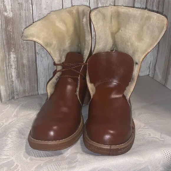 NWOT Vintage Sears Cognac Brown Shearling Boots Women’s Size 8.5 B