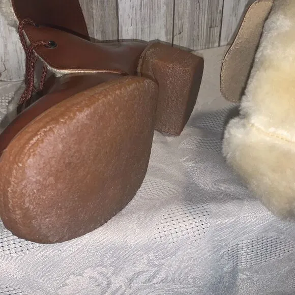 NWOT Vintage Sears Cognac Brown Shearling Boots Women’s Size 8.5 B