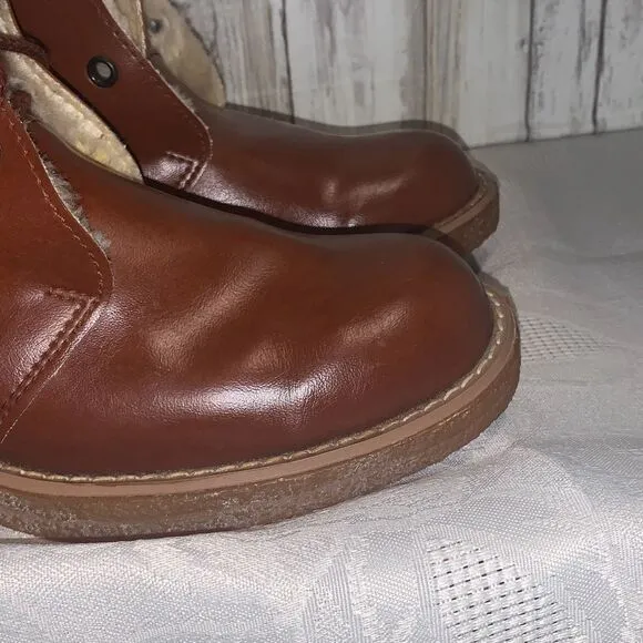 NWOT Vintage Sears Cognac Brown Shearling Boots Women’s Size 8.5 B