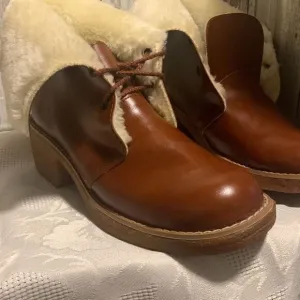 NWOT Vintage Sears Cognac Brown Shearling Boots Women’s Size 8.5 B