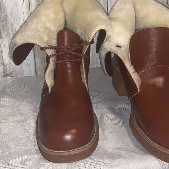 NWOT Vintage Sears Cognac Brown Shearling Boots Women’s Size 8.5 B