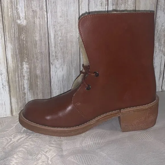 NWOT Vintage Sears Cognac Brown Shearling Boots Women’s Size 8.5 B