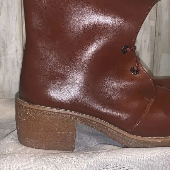 NWOT Vintage Sears Cognac Brown Shearling Boots Women’s Size 8.5 B
