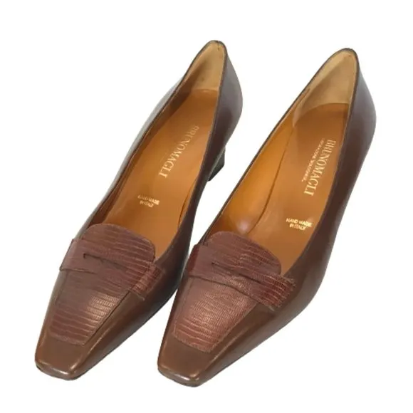 NWOT Womens Size 11 Bruno Magli Menswear Penny Loafer Leather Heeled Pump Shoes