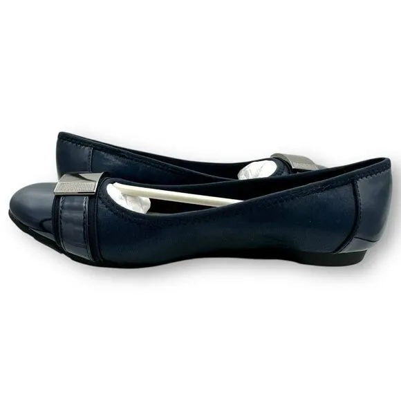 NWT Anne Klein Womens Round Toe Akadette Slip-on Ballet Flats Navy Size 7M