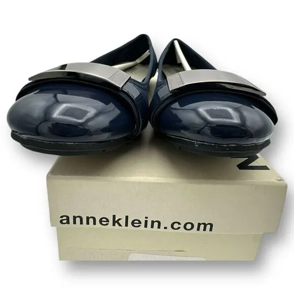 NWT Anne Klein Womens Round Toe Akadette Slip-on Ballet Flats Navy Size 7M
