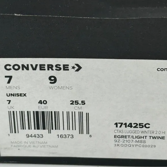 NWT Converse CTAS Lugged Winter 2.0 Hi Egret / Light Twine Waterproof UNISEX