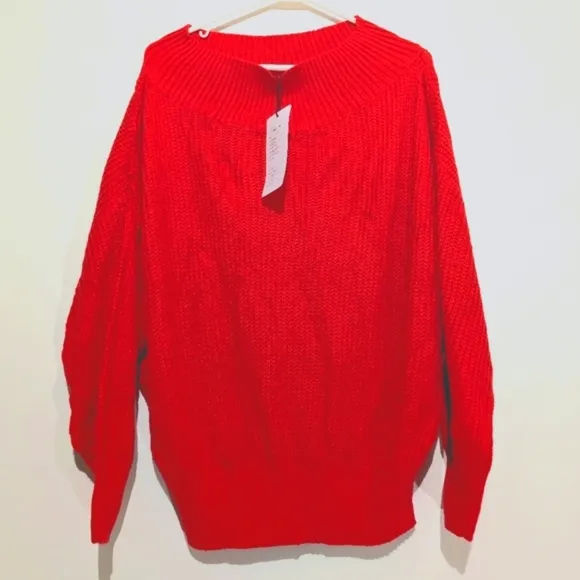 NWT - EXLURA - HOT PINK LOOSE CROCHET OFF SHOULDER COZY 80's BARBIE GLAM - M/L