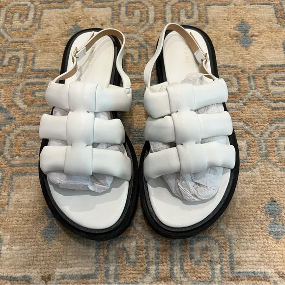 NWT FRAME Le Weston white &amp; black padded faux leather sandals | size 39 / 9