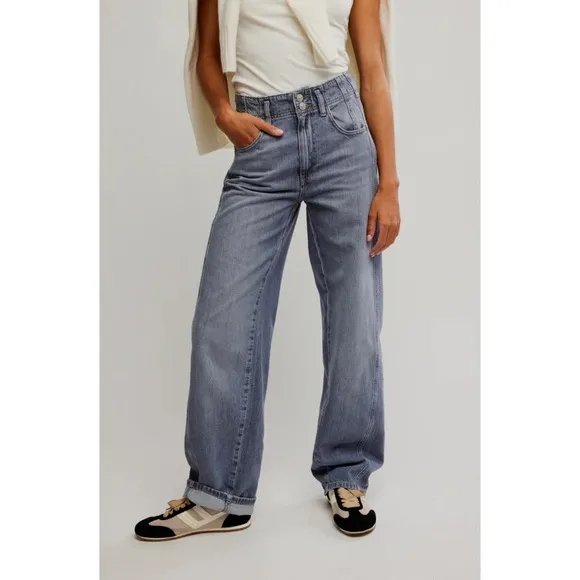 NWT Free People Aster Straight Leg Jeans Denim We The Free in Slate Grey
