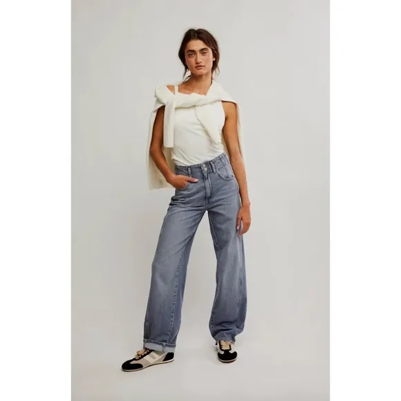 NWT Free People Aster Straight Leg Jeans Denim We The Free in Slate Grey