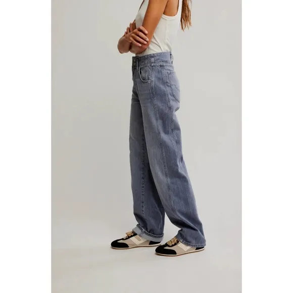 NWT Free People Aster Straight Leg Jeans Denim We The Free in Slate Grey