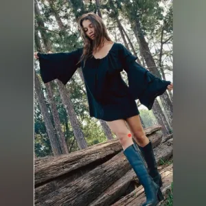 NWT Free People Black Chelsey Bell Long Sleeves Mini Dress