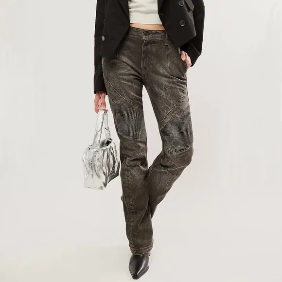 NWT Free People Vector Moto Mid Rise Flare Jeans Denim We the Free 30 Grey