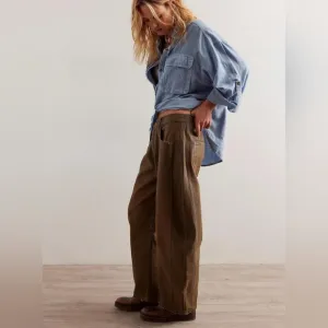 NWT Free People We The Free Good Luck Coated Wide Leg Barrel Brown Jeans 28