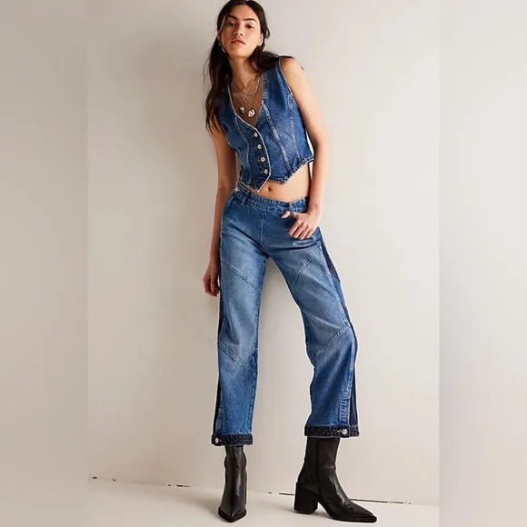 NWT Free People We The Free Moonlit Moto Slim Bootcut Jeans