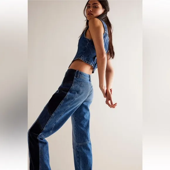 NWT Free People We The Free Moonlit Moto Slim Bootcut Jeans