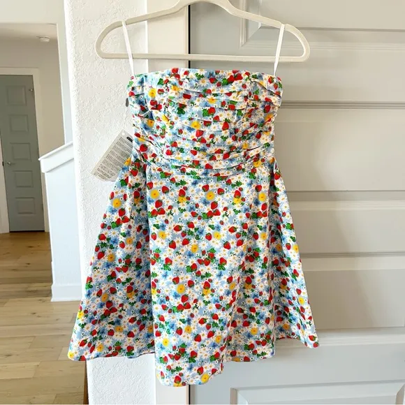 NWT HVN Karla Ruched Strawberry Mini Dress