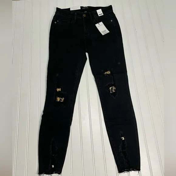 NWT Judy Blue Leopard Patch Skinny Black Jeans