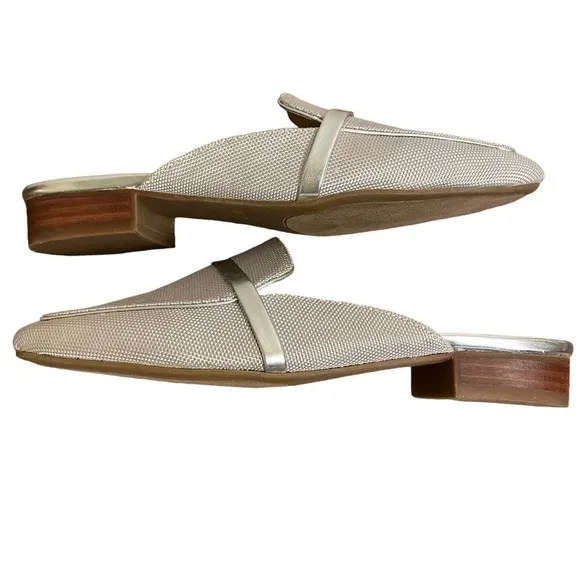 NWT Marc Fisher Namila Silver Tailored Mules Flats Size 7