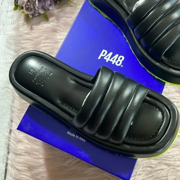NWT P448 Women's Fergie Platform Slide Sandals in Black