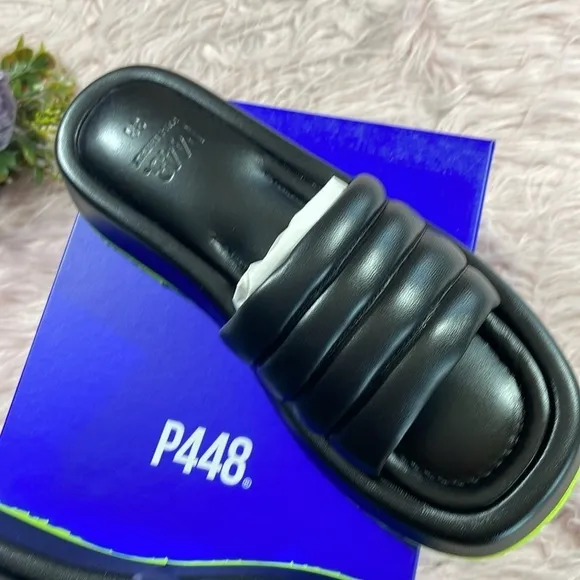 NWT P448 Women's Fergie Platform Slide Sandals in Black