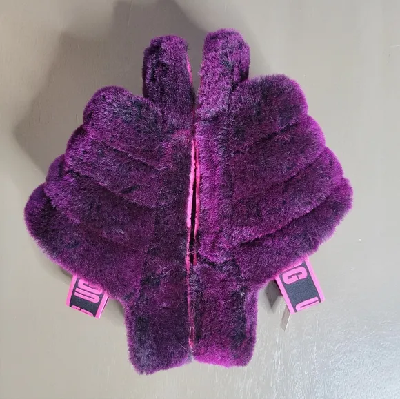 NWT UGG Fluff Yeah Plush Purple Slide Sandals Purple Lambswool Wool Shearling 6