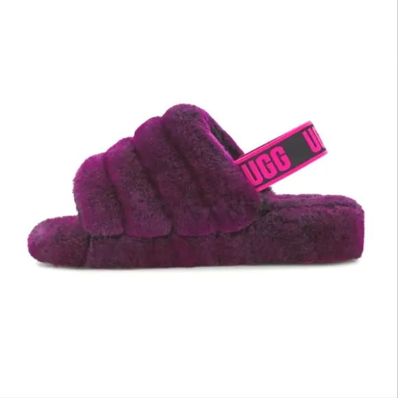 NWT UGG Fluff Yeah Plush Purple Slide Sandals Purple Lambswool Wool Shearling 6