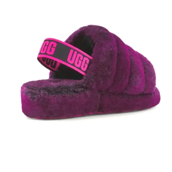 NWT UGG Fluff Yeah Plush Purple Slide Sandals Purple Lambswool Wool Shearling 6