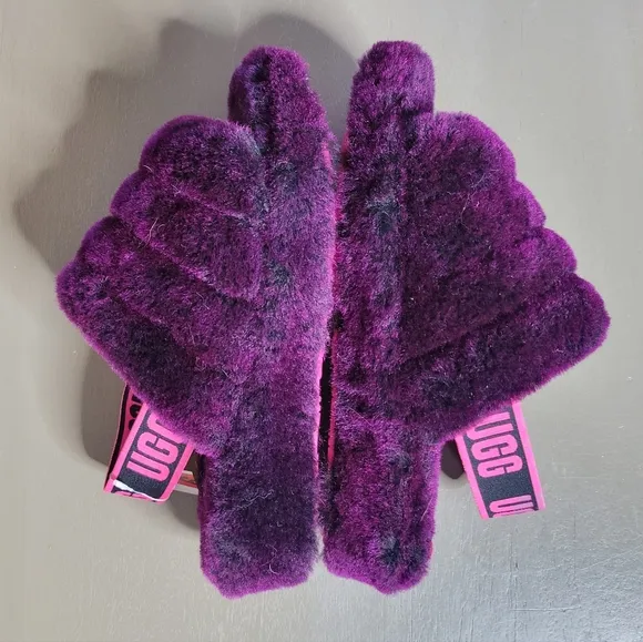 NWT UGG Fluff Yeah Plush Purple Slide Sandals Purple Lambswool Wool Shearling 6