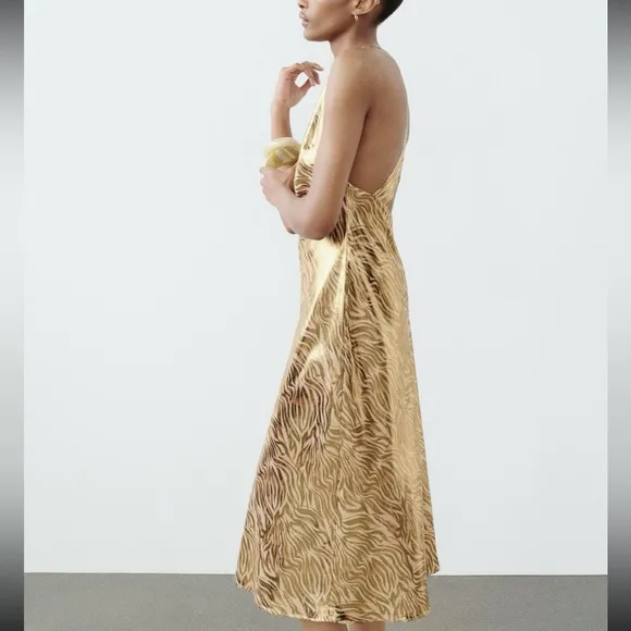 NWT ZARA foil animal print halter neck dress