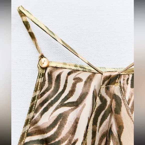 NWT ZARA foil animal print halter neck dress